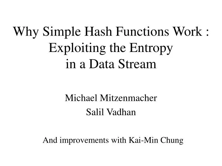 why simple hash functions work exploiting the entropy in a data stream