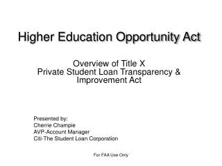 Higher Education Opportunity Act