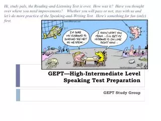 GEPT—High-Intermediate Level Speaking Test Preparation