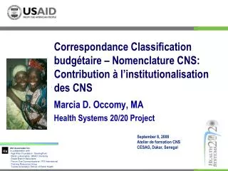 Correspondance Classification budgétaire – Nomenclature CNS: Contribution à l’institutionalisation des CNS