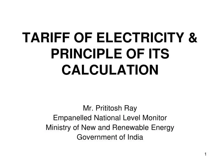tariff of electricity principle of its calculation