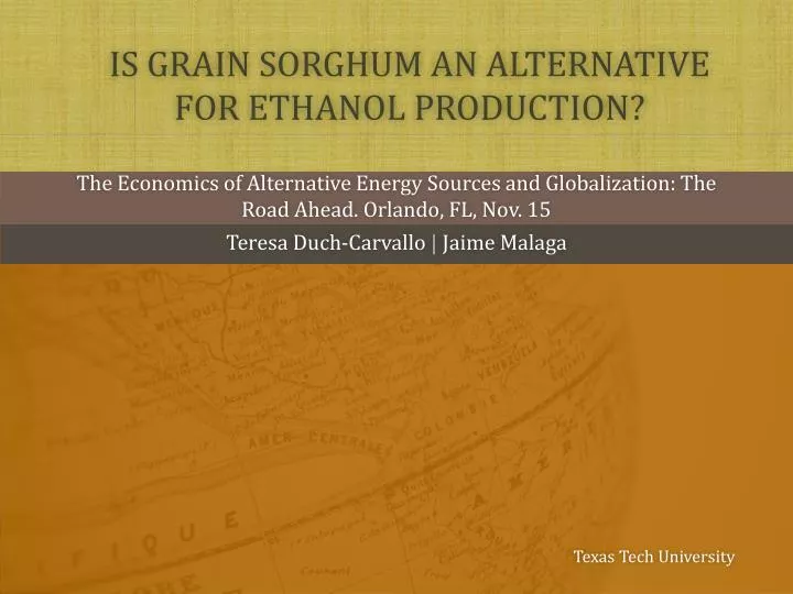 is grain sorghum an alternative for ethanol production