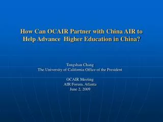 How Can OCAIR Partner with China AIR to Help Advance Higher Education in China?