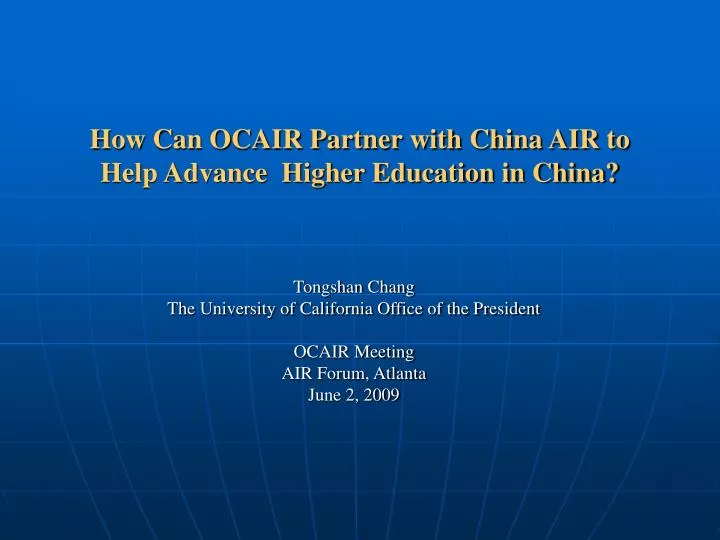 how can ocair partner with china air to help advance higher education in china