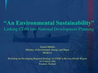 “An Environmental Sustainability” Linking CDM into National Development Planning