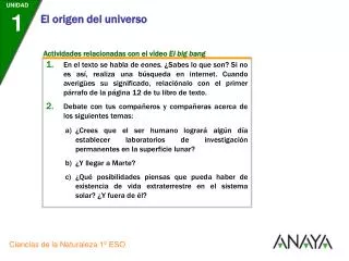 Actividades relacionadas con el vídeo El big bang