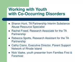 Working with Youth with Co-Occurring Disorders