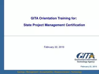 GITA Orientation Training for: State Project Management Certification