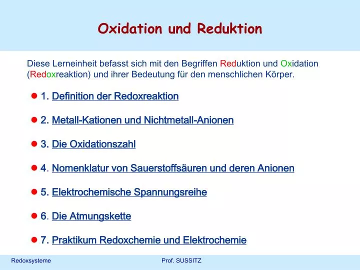 oxidation und reduktion