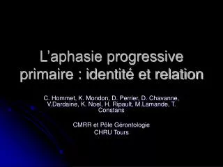 l aphasie progressive primaire identit et relation