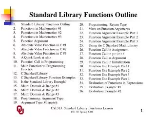 Standard Library Functions Outline