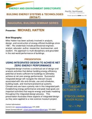 ENERGY AND ENVIRONMENT DIRECTORATE BUILDING ENERGY SYSTEMS &amp; TECHNOLOGIES (BES&amp;T)