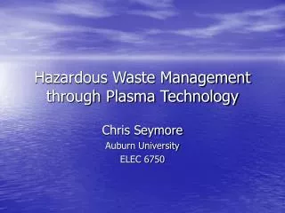 Hazardous Waste Management through Plasma Technology