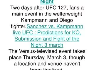 UFC Sanchez vs. Kampmann: Predictions for KO