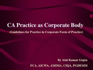 CA Practice as Corporate Body