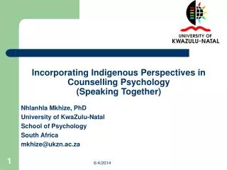 Incorporating Indigenous Perspectives in Counselling Psychology (Speaking Together)