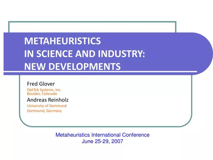 metaheuristics in science and industry new developments