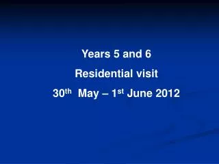 Years 5 and 6 Residential visit 30 th May – 1 st June 2012