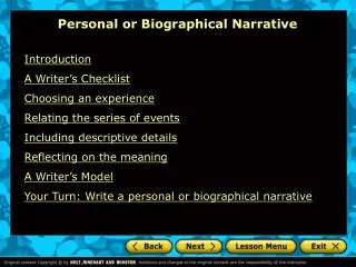 P ers onal or Biographical Narrative