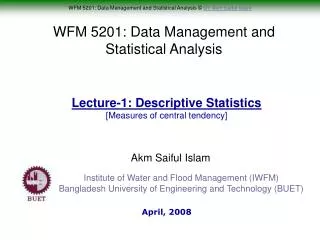 WFM 5201: Data Management and Statistical Analysis