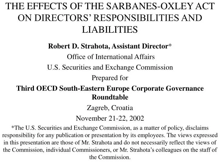 the effects of the sarbanes oxley act on directors responsibilities and liabilities