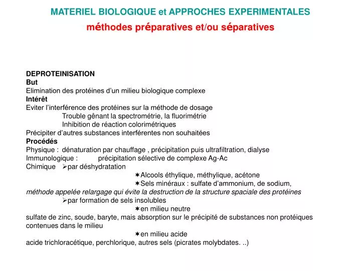 materiel biologique et approches experimentales m thodes pr paratives et ou s paratives