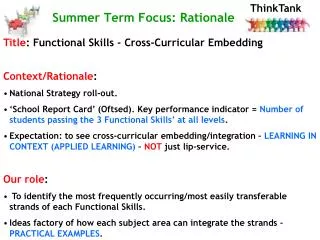 Summer Term Focus: Rationale