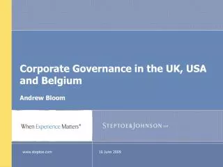 Corporate Governance in the UK, USA and Belgium
