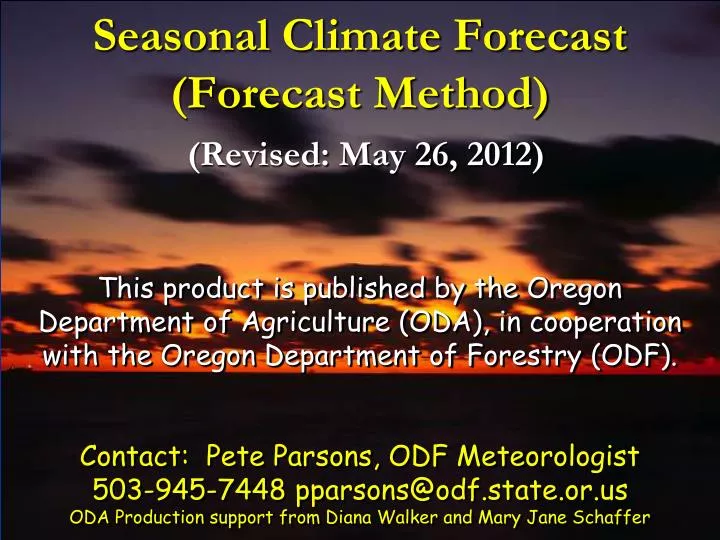 seasonal climate forecast forecast method revised may 26 2012