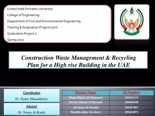 Construction Waste Management &amp; Recycling Plan for a High rise Building in the UAE