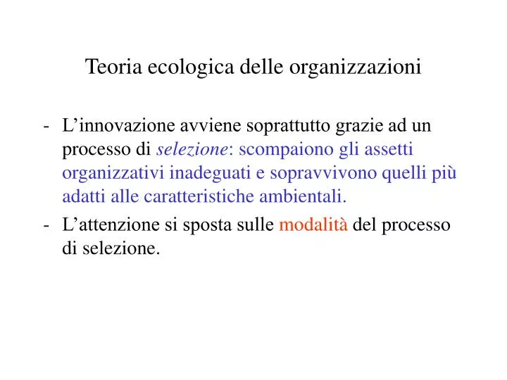 teoria ecologica delle organizzazioni