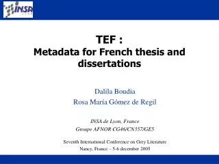 TEF : Metadata for French thesis and dissertations