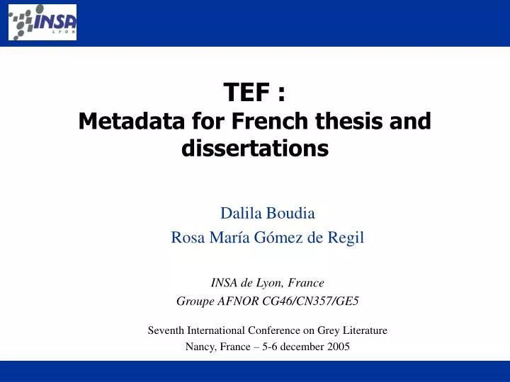 tef metadata for french thesis and dissertations