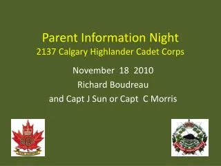 Parent Information Night 2137 Calgary Highlander Cadet Corps