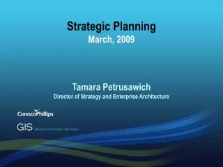 Strategic Planning March, 2009 Tamara Petrusawich Director of Strategy and Enterprise Architecture