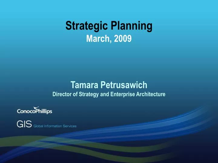 strategic planning march 2009 tamara petrusawich director of strategy and enterprise architecture