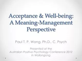 Acceptance &amp; Well-being: A Meaning-Management Perspective