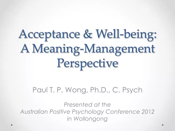 acceptance well being a meaning management perspective