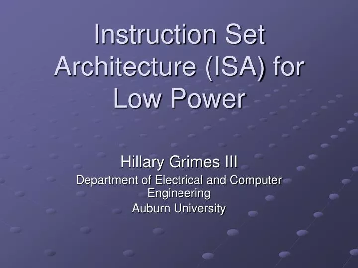 instruction set architecture isa for low power
