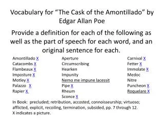 Vocabulary for “The Cask of the Amontillado” by Edgar Allan Poe