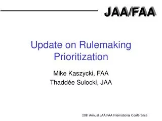 Update on Rulemaking Prioritization