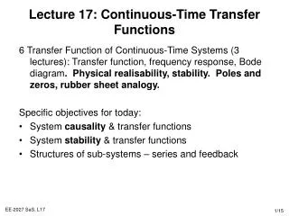 Lecture 17: Continuous-Time Transfer Functions