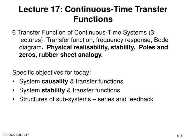 lecture 17 continuous time transfer functions