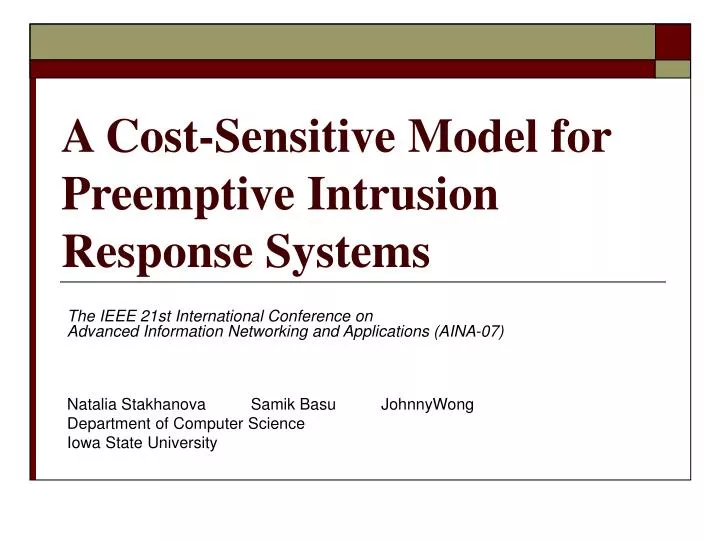 a cost sensitive model for preemptive intrusion response systems