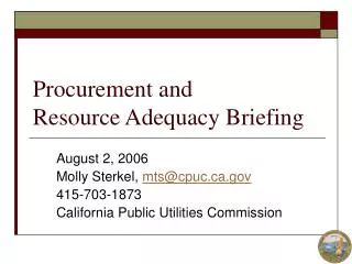 Procurement and Resource Adequacy Briefing