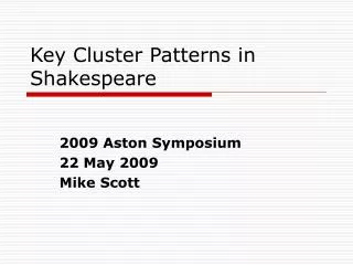Key Cluster Patterns in Shakespeare