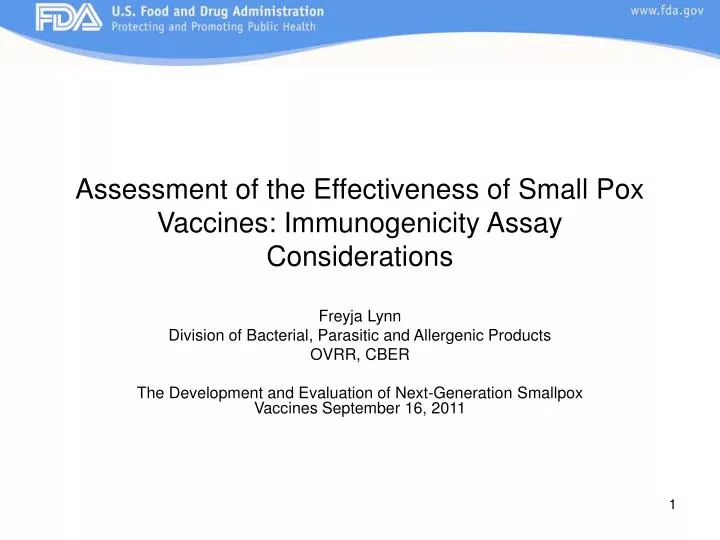 assessment of the effectiveness of small pox vaccines immunogenicity assay considerations