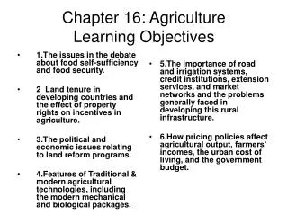 Chapter 16: Agriculture Learning Objectives