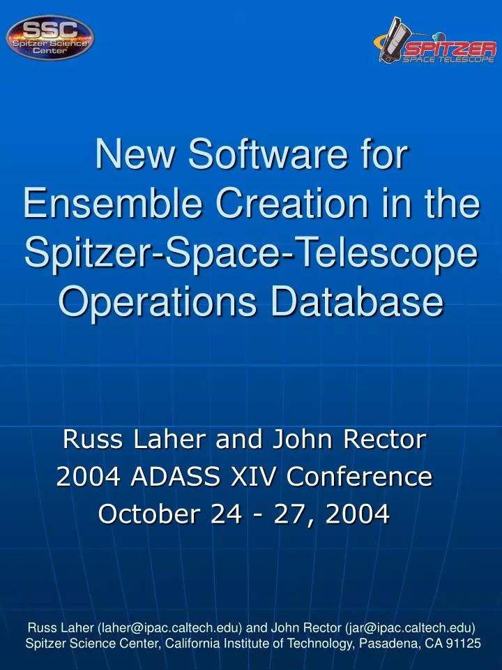 new software for ensemble creation in the spitzer space telescope operations database