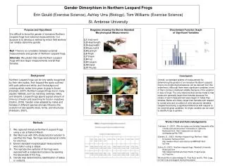 Gender Dimorphism in Northern Leopard Frogs Erin Gould (Exercise Science), Ashley Urra (Biology), Tom Williams (Exercise